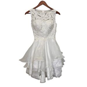 Cocktail Gown Wedding Short Tutu Floral Lace Tiered Organza Size XS